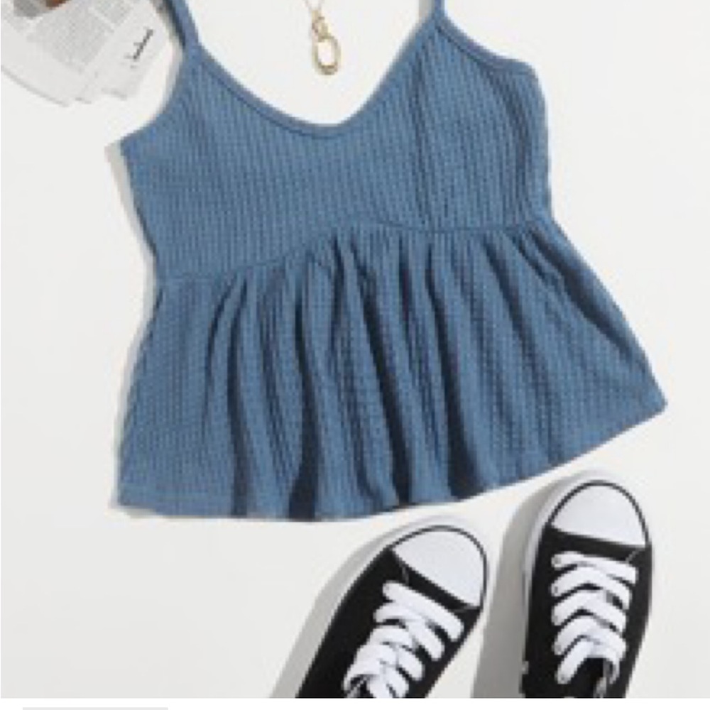 Ruffle Hem Waffle Knit Shein Top